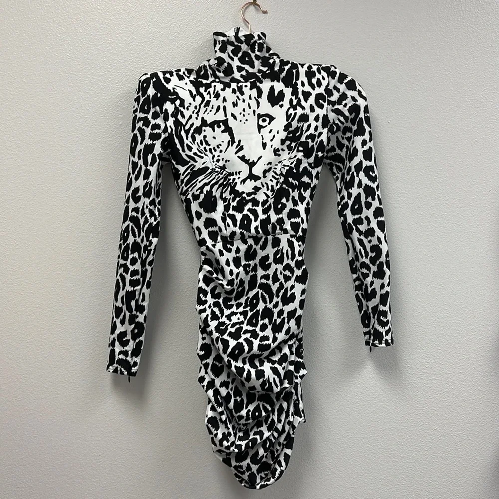 Black & White Ryan Leopard Night Out Dress - Picture 1 of 7